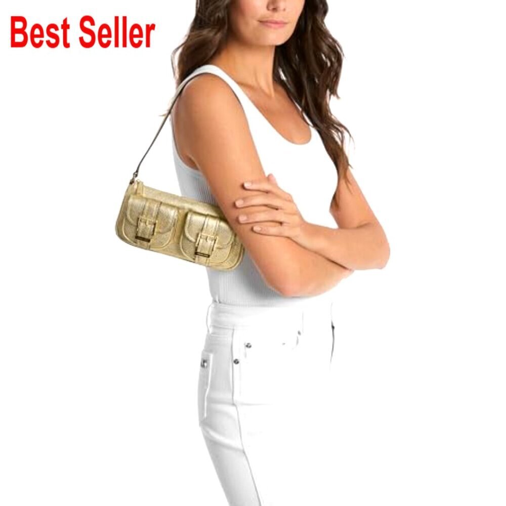 Metallic Leather Convertible Pouchette with Shoulder Strap - Picture 3 of 3